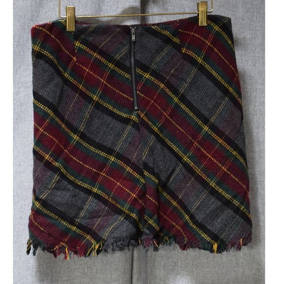 Sanctuary Plaid Fringe Hem Wool Blend Mini Skirt – Size Large - Picture 3 of 4